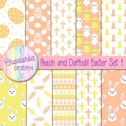 Free peach and daffodil Easter digital papers