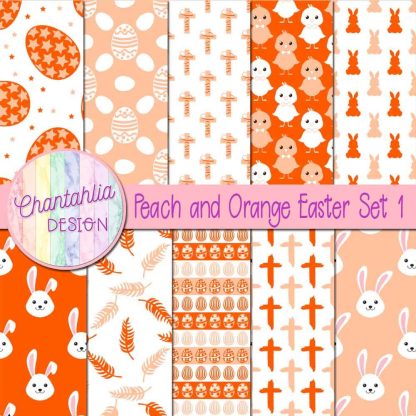 Free peach and orange Easter digital papers