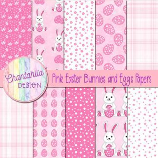 Free pink Easter bunnies and eggs digital papers