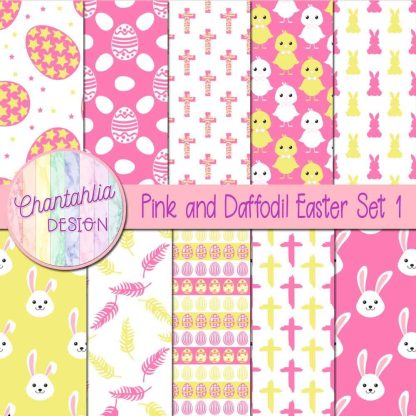 Free pink and daffodil Easter digital papers