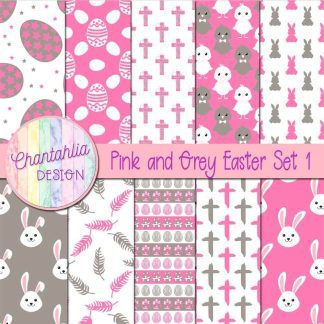 Free pink and grey Easter digital papers