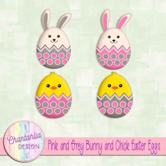 Free pink and grey bunny and chick Easter eggs