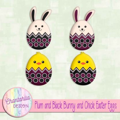 Free plum and black bunny and chick Easter eggs
