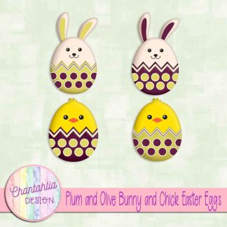 Free plum and olive bunny and chick Easter eggs