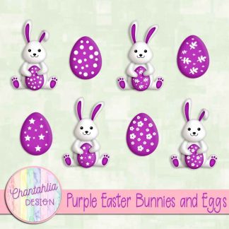 Free purple Easter bunnies and eggs