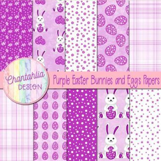 Free purple Easter bunnies and eggs digital papers