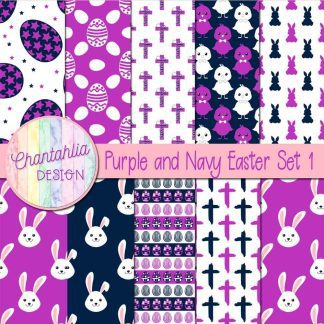 Free purple and navy Easter digital papers