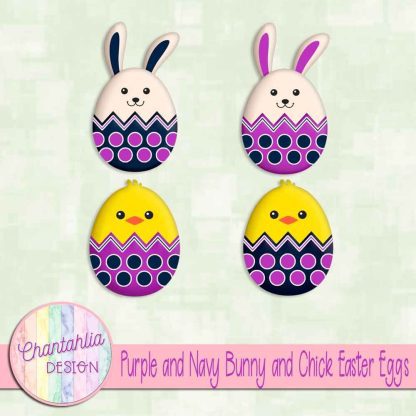 Free purple and navy bunny and chick Easter eggs