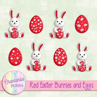 Free red Easter bunnies and eggs