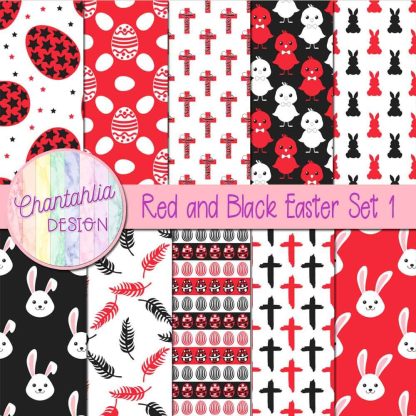 Free red and black Easter digital papers