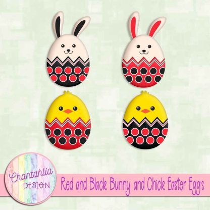 Free red and black bunny and chick Easter eggs