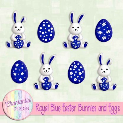 Free royal blue Easter bunnies and eggs