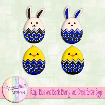 Free royal blue and black bunny and chick Easter eggs