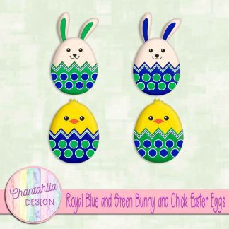 Free royal blue and green bunny and chick Easter eggs