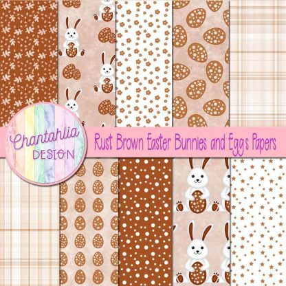 Free rust brown Easter bunnies and eggs digital papers