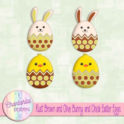 Free rust brown and olive bunny and chick Easter eggs