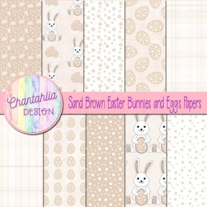 Free sand brown Easter bunnies and eggs digital papers