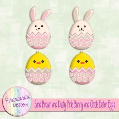 Free sand brown and dusty pink bunny and chick Easter eggs