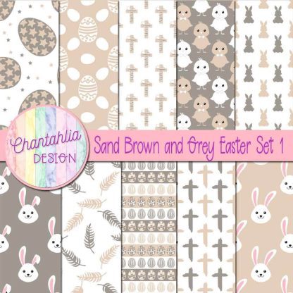 Free sand brown and grey Easter digital papers