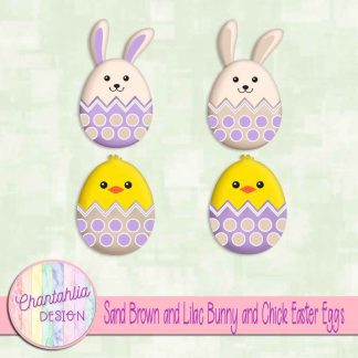 Free sand brown and lilac bunny and chick Easter eggs