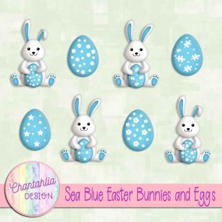 Free sea blue Easter bunnies and eggs