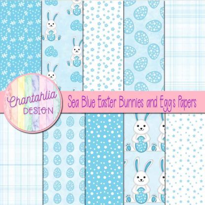 Free sea blue Easter bunnies and eggs digital papers