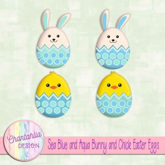 Free sea blue and aqua bunny and chick Easter eggs