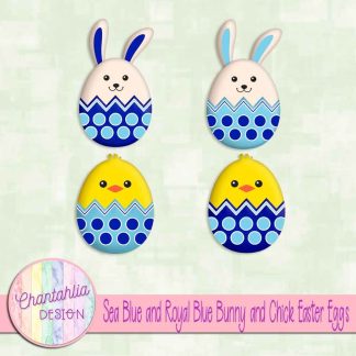 Free sea blue and royal blue bunny and chick Easter eggs
