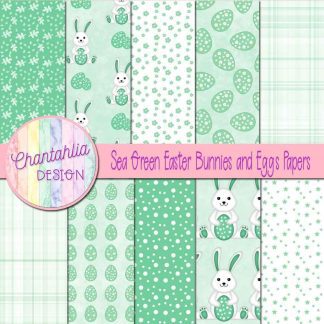 Free sea green Easter bunnies and eggs digital papers