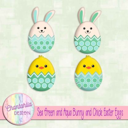 Free sea green and aqua bunny and chick Easter eggs