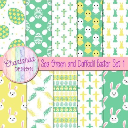 Free sea green and daffodil Easter digital papers