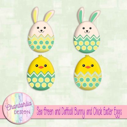 Free sea green and daffodil bunny and chick Easter eggs