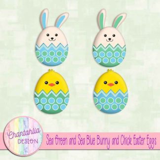 Free sea green and sea blue bunny and chick Easter eggs
