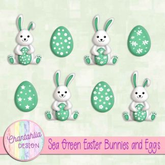 Free sea green Easter bunnies and eggs