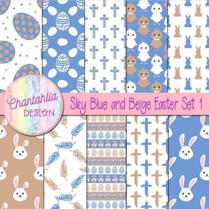 Free sky blue and beige Easter digital papers
