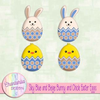 Free sky blue and beige bunny and chick Easter eggs