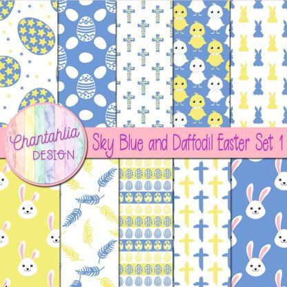 Free sky blue and daffodil Easter digital papers