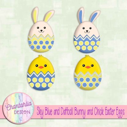 Free sky blue and daffodil bunny and chick Easter eggs