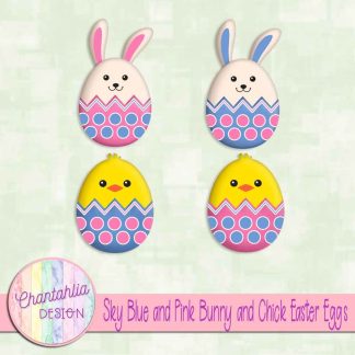 Free sky blue and pink bunny and chick Easter eggs