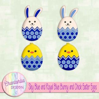 Free sky blue and royal blue bunny and chick Easter eggs