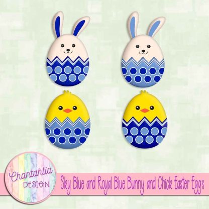 Free sky blue and royal blue bunny and chick Easter eggs