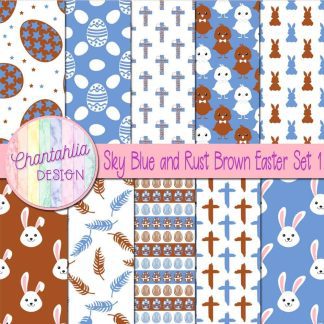 Free sky blue and rust brown Easter digital papers
