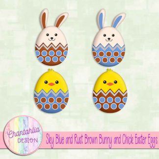 Free sky blue and rust brown bunny and chick Easter eggs