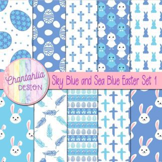 Free sky blue and sea blue Easter digital papers