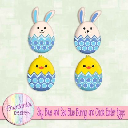 Free sky blue and sea blue bunny and chick Easter eggs