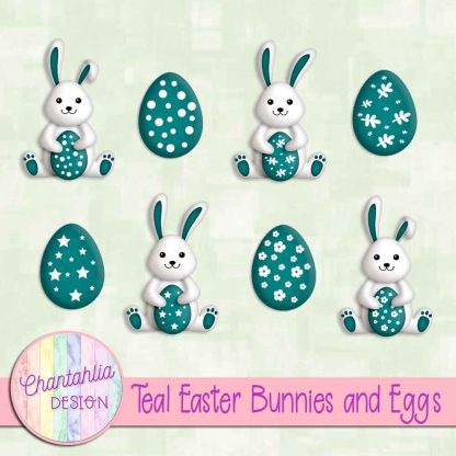 Free teal Easter bunnies and eggs