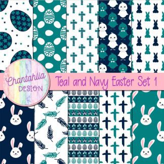 Free teal and navy Easter digital papers
