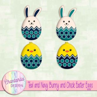 Free teal and navy bunny and chick Easter eggs