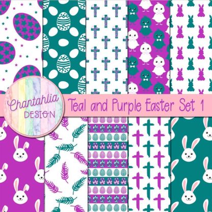 Free teal and purple Easter digital papers