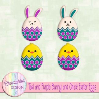 Free teal and purple bunny and chick Easter eggs